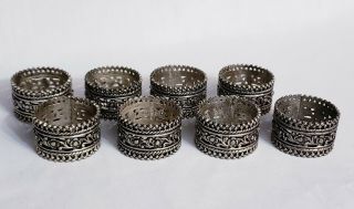 Set Of 8 Ornate Metal Napkin Rings Vintage Style Floral Flower