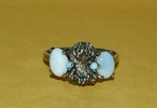 Vtg Mid - Century Modernist Brutalist Sterling Silver Opal Turquoise Ring Size 8