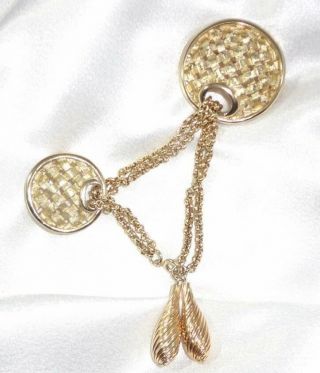 Vtg Sarah Coventry 1964 " Woven Classic " Chatelaine 2 Brooch / Pins W/ Chain