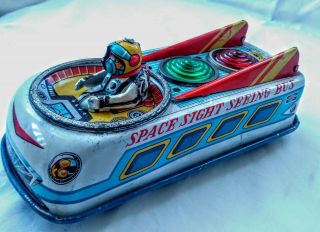 Vintage Space Ship Car Friction Sight Seeing Tin Toy Japan Factory Error