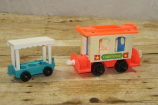 Vintage Fisher Price Little People 991 Caboose Circus Parade & Blue Mini Train