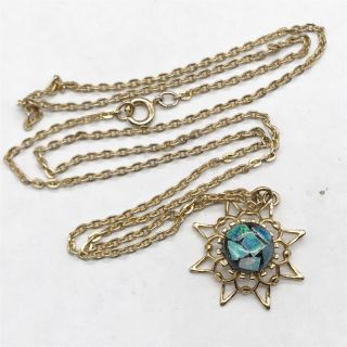 Vintage Ladies Opal Set Star Gold Tone Pendant And Necklace