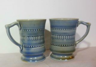 Vintage Irish Porcelain Espresso Demi Tasse Mugs Set Of 2 Blue Green 3 "