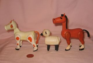 Vintage Fisher Price Little People Farm Animal: Cow,  Lamb And Horse