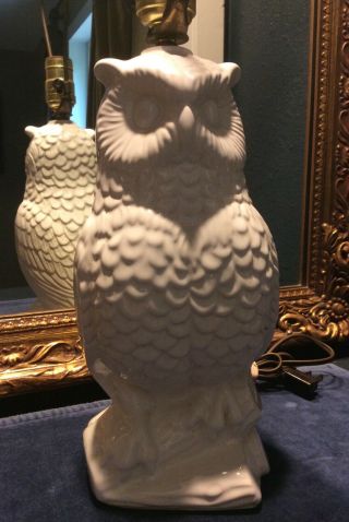 Vintage Owl Lamp White Ceramic Mcm