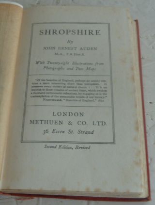 Vintage Book 1918 Shropshire John Auden H/b Guide & Local History Illus.