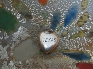 Vintage Puffy Heart Charm Texas Sterling Silver