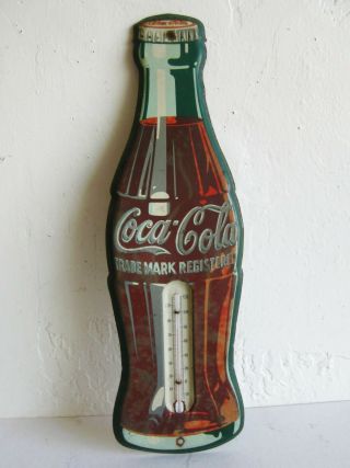 Vintage 30s Coca Cola Tin Metal Advertising Thermometer Coke Sign