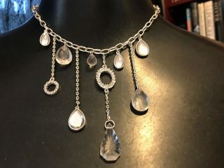 Vintage Modernist Diamanté Dropper Pendant Statement Necklace Signed Avon