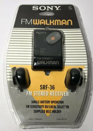 NOS Vintage Sony FM Walkman SRF - 36 FM Stereo Receiver in packaging W/ Headphone 2