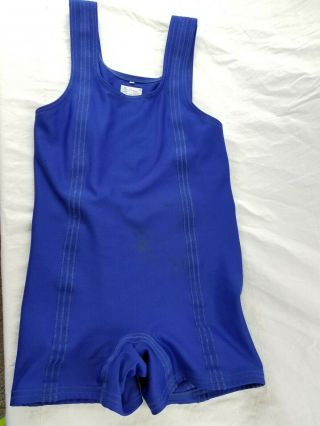 Vintage Crain Power Plus Suit Squat Suit Size 38 Blue,  Some Stains On Front