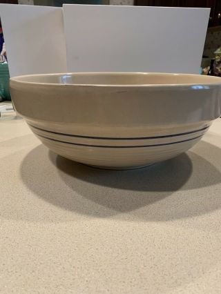 Vintage Marshall Pottery Texas Large 12 " Stoneware Bowl Two - Stripe Blue
