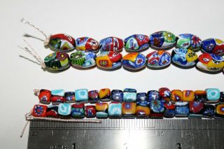 Vintage Millefiori Glass Beads Cubes And Ovals 2 Strands 85 Grams