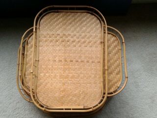 Vintage Tiki Bamboo Rattan Wicker Trays Lap Tv Dinner Serving Bed 19 X 13 - 7