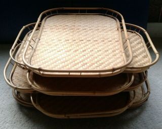 Vintage Tiki Bamboo Rattan Wicker Trays Lap TV Dinner Serving Bed 19 x 13 - 7 3