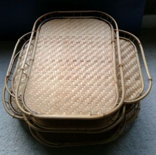 Vintage Tiki Bamboo Rattan Wicker Trays Lap TV Dinner Serving Bed 19 x 13 - 7 4