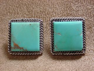 Vintage Old Pawn Navajo Native American Sterling Silver Turquoise Clip Earrings