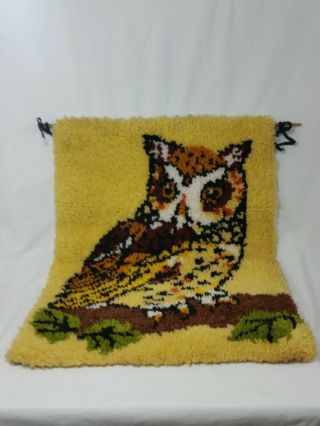 Vintage Latch Hook Owl Wall Hanging Complete Large 20x27 Retro Rug 2