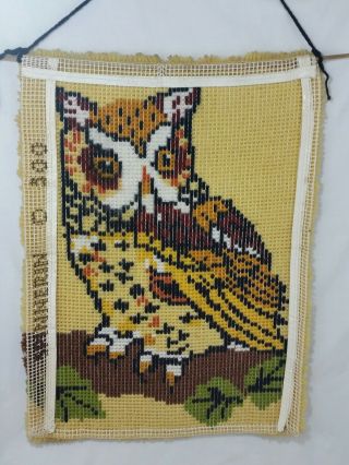 Vintage Latch Hook Owl Wall Hanging Complete Large 20x27 Retro Rug 3
