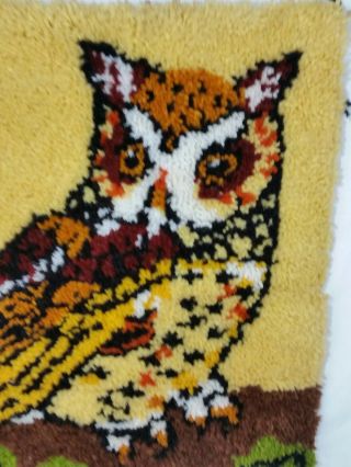 Vintage Latch Hook Owl Wall Hanging Complete Large 20x27 Retro Rug 5