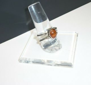 Vintage Amber & Larimar Gemstone & 925 Sterling Silver Reversable Ring Size: 9.  0