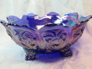 Vintage Imperial Blue Iridescent Carnival Glass Bowl
