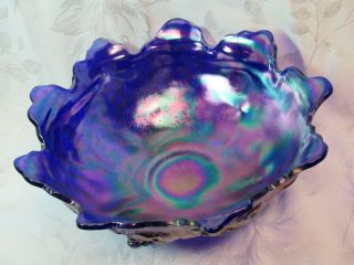 Vintage Imperial Blue Iridescent Carnival Glass Bowl 3