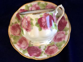 Vtg ROYAL ALBERT England Old English Rose Bone China Cup Saucer PINK Flowers 2