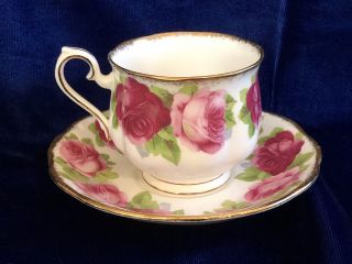 Vtg ROYAL ALBERT England Old English Rose Bone China Cup Saucer PINK Flowers 3