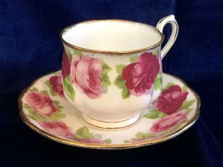 Vtg ROYAL ALBERT England Old English Rose Bone China Cup Saucer PINK Flowers 4