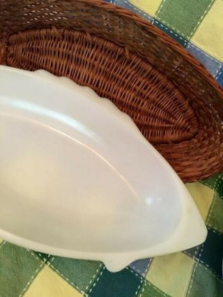 Vintage Milk Glass " Glasbake " Fish Platter,  Detailed Scales 18 ",  Basket