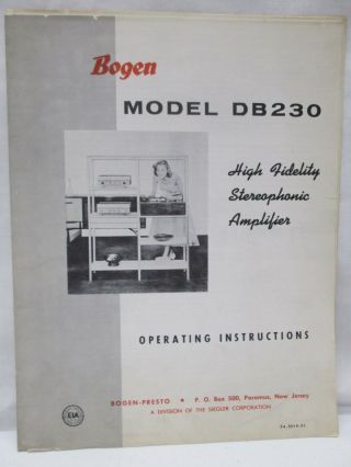 Bogen Model Db230 High Fidelity Stereophonic Amplifier Operating Instructions