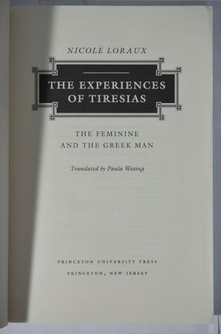 Experiences Tiresias: Feminine & Greek Man,  Loraux,  (1995),  Ancient History,  Wraps 2