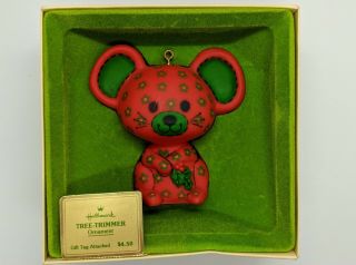 Vintage Mouse Ornament Red Calico Flowers Christmas Hallmark 1978