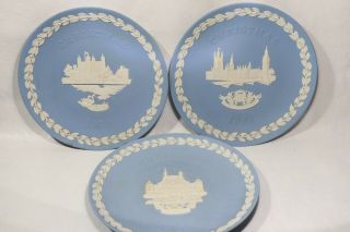 Vintage Set Of 3 Blue Wedgwood Jasperware 8 " Christmas Plates 1973 1974 1988
