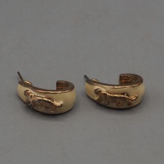 Vintage Mid Century Gold Tone & Enamel Panther Earrings 1950 