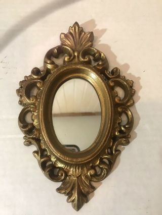 Vintage Gold Small Ornate Wall Hanging Mirror Gold Gilt Tiny