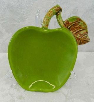Vintage Usa Art Pottery Green Glazed Apple Plate Spoon Rest Vf - 61