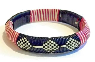 Quilled Bracelet Red White Black Native American Woven Vintage