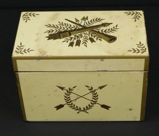 Vintage Ohio Art Co BRYAN O Recipe Box Metal Tin For 3x5 Cards Yellow Arrows USA 5