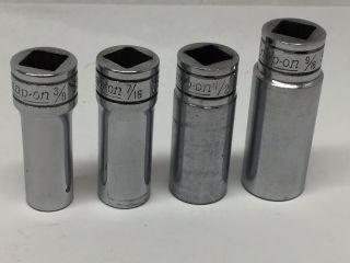 Snap On Vintage Tools 3/8 " Drive Deep 6 Point Chrome Sockets Sfs 3/8 " To 9/16 "