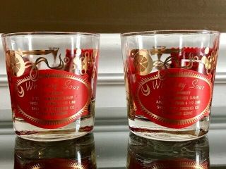5 Vintage Mid Century Red Gold Whiskey Sour Old Fashioned Bourbon Highball Glass