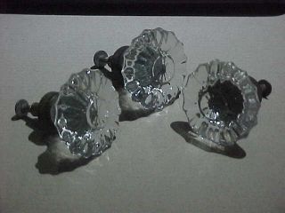 3 Vintage Clear Glass Flower Shaped Knobs/ Handles For Drawers/ Cabinet 1 7/8 "