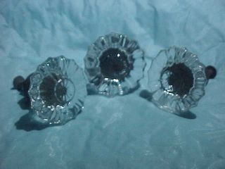 3 Vintage clear glass flower shaped knobs/ handles for drawers/ cabinet 1 7/8 