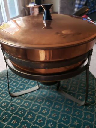 Vintage Brass & Copper Chaffing Dish W/lid Double Boiler 8 1/2 By 4 In Deep.