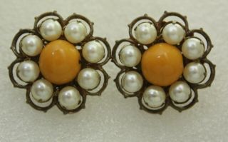 Vintage Miriam Haskell Signed Faux Pearls Earrings Clip - On