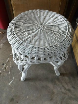 Vintage Wicker White Plant Stand Foot Stool Table 17 1/2 