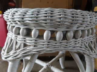 Vintage Wicker White Plant Stand Foot Stool Table 17 1/2 