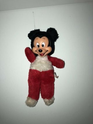 Vintage Disney Stuffed Plush Plastic Face Mickey Mouse Doll Toy