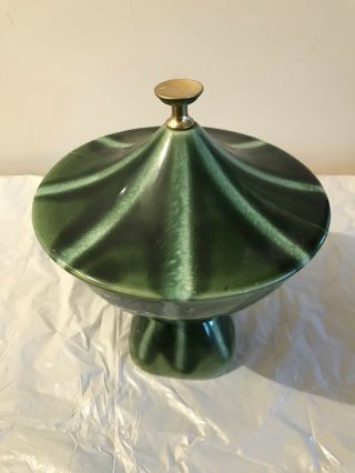 Vintage Hull Pottery Striped Green Lidded Candy Dish Mid Century Look